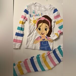 Ms Rachel White Striped Pajama Set with Multicolor Accents